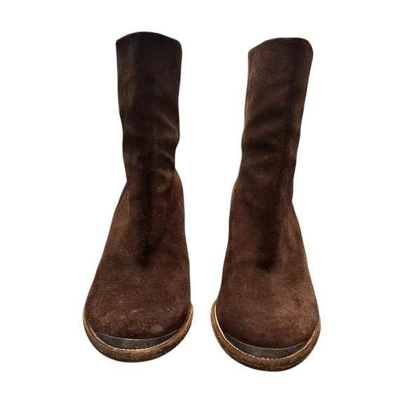 ALLSAINTS Suede Leather Boots Stacked Heel Booties Chocolate Brown Size 39 - Picture 4 of 12